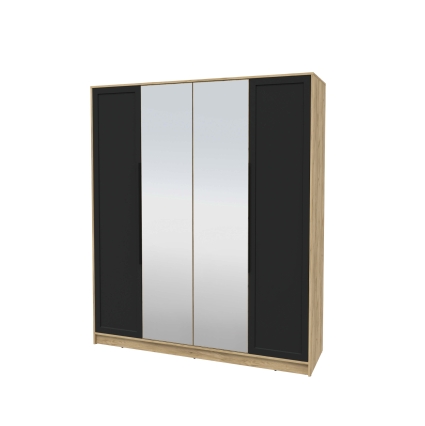 Шкаф распашной Тренд КТ-Ш4 (з) (Дуб золотой ЛДСП/ Черный ЛМДФ) Ш1800 В2128 Г547